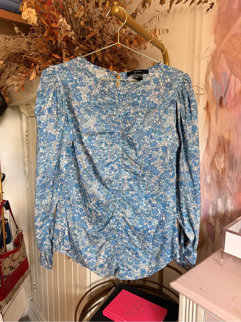 SMYTHE Blue Floral Long-Sleeve Blouse